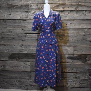 VTG 100% Silk Floral Midi Skirt & Blouse Set • XS/S Cottagecore Two-Piece Outfit